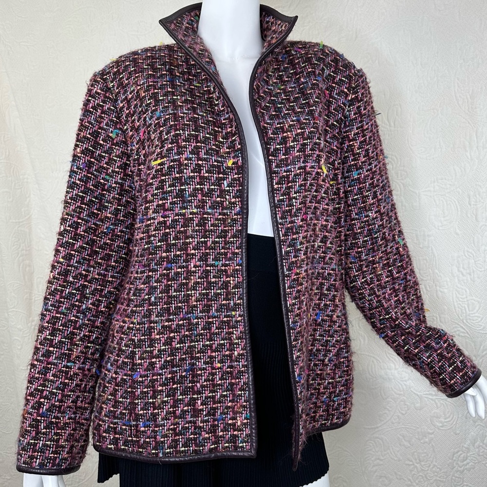 Elana by Tanner Multicolor Tweed Blazer w/Leather Trim